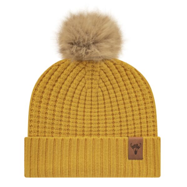 Premium Waffle Knit with Cuff & Fur Pom Thumbnail